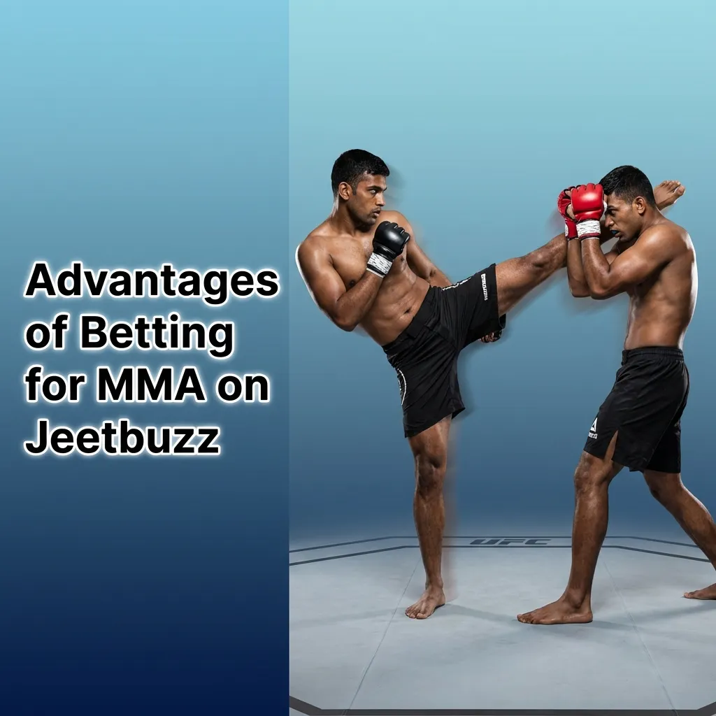 MMA fighters in octagon with Jeetbuzz betting interface showing live odds and mobile payment options
