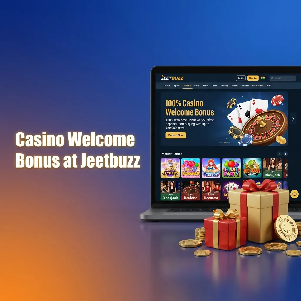 Jeetbuzz casino welcome bonus offer showing ৳1,60,000 maximum bonus for new Indian players with deposit requirements