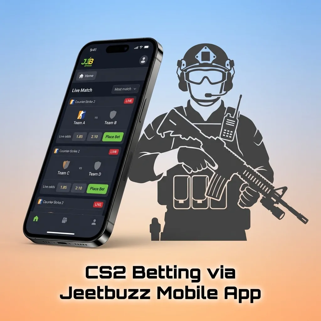 Jeetbuzz mobile app interface showing CS2 betting options and live match tracking for Indian users