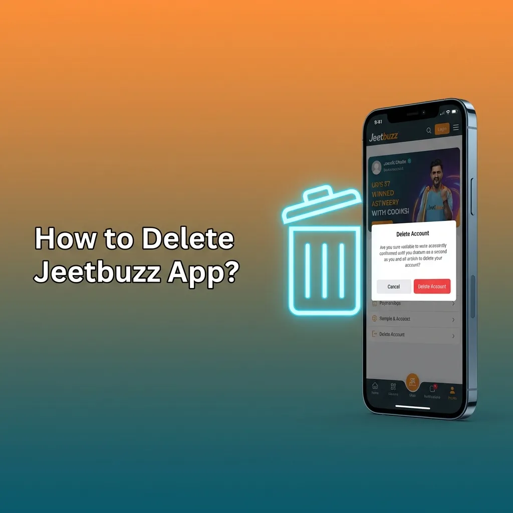 Steps to delete Jeetbuzz app on Android and iOS devices showing uninstall process on home screen and settings menu