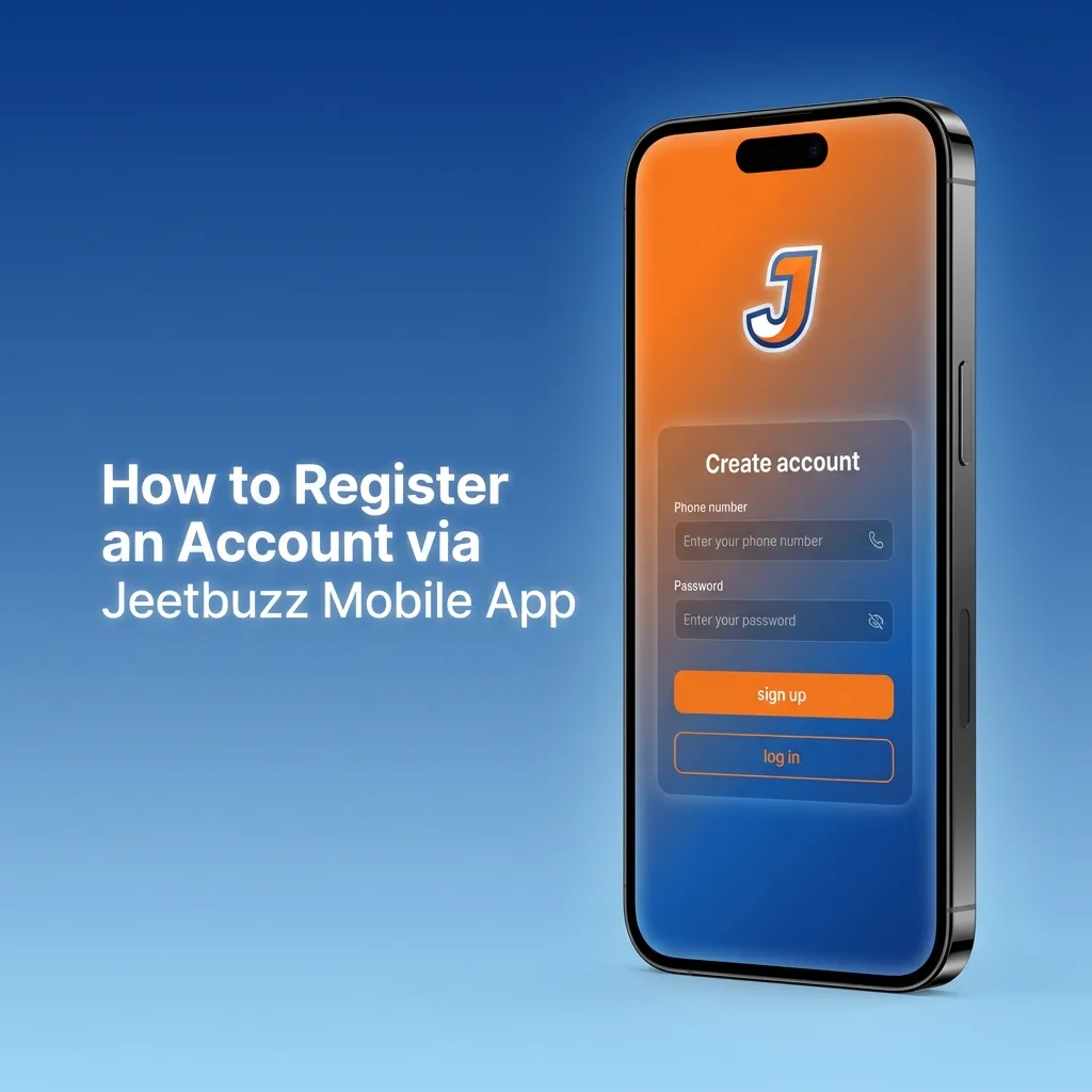 Jeetbuzz mobile app registration screen showing sign-up form with fields for mobile number, email, and password