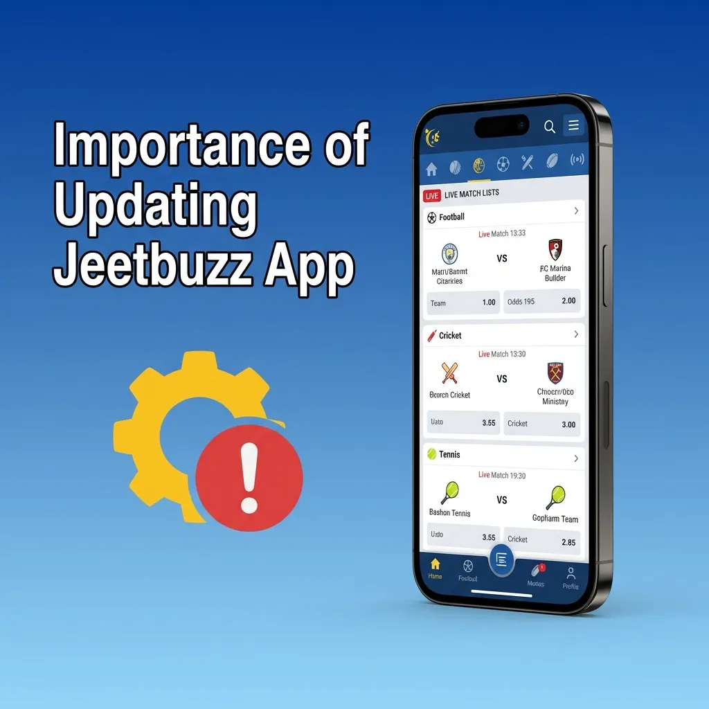 Smartphone displaying Jeetbuzz app update notification with security and performance improvement icons