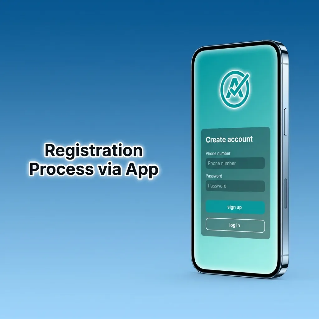 Mobile app registration screen showing step-by-step account creation process with phone number and currency selection