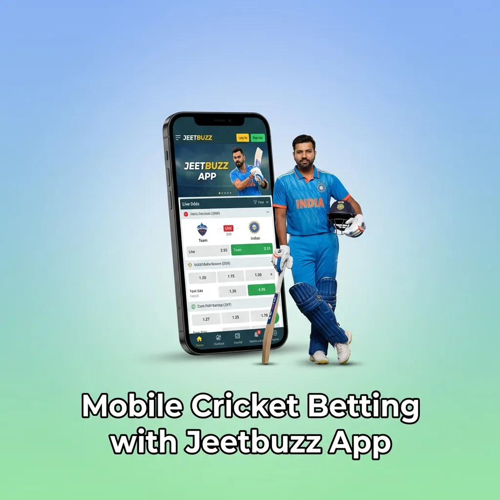 Cricket fan using Jeetbuzz mobile app to place live bets on smartphone with real-time odds and match updates displayed