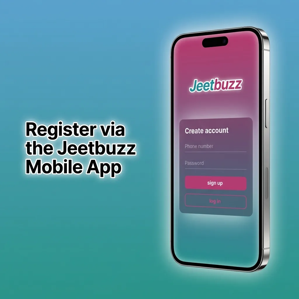 Jeetbuzz mobile app registration screen showing sign-up options including phone, email, social media, and one-click methods